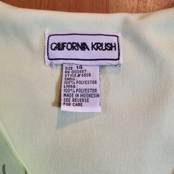 California Krush Spring Floral Green Sleeveless Midi Dress, Size 14/L, 90s - Picture 7 of 9